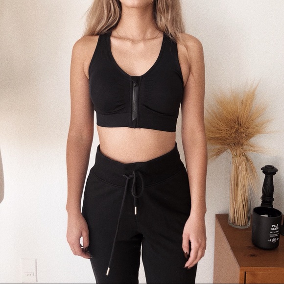 BLACK STRETCHY FRONT ZIPPER SPORT BRA - Picture 6 of 7